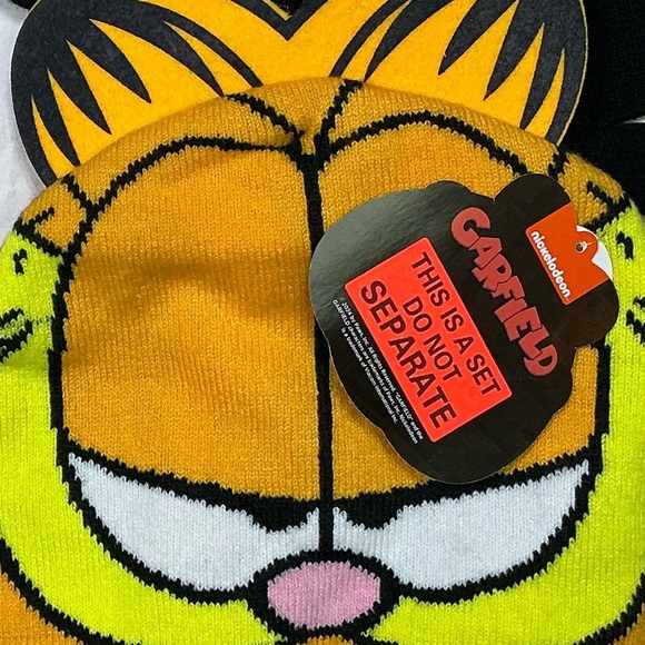 Garfield Hat Gloves Knit Set Nickelodeon Black Orange NEW Unisex Kids One Size - Picture 8 of 16